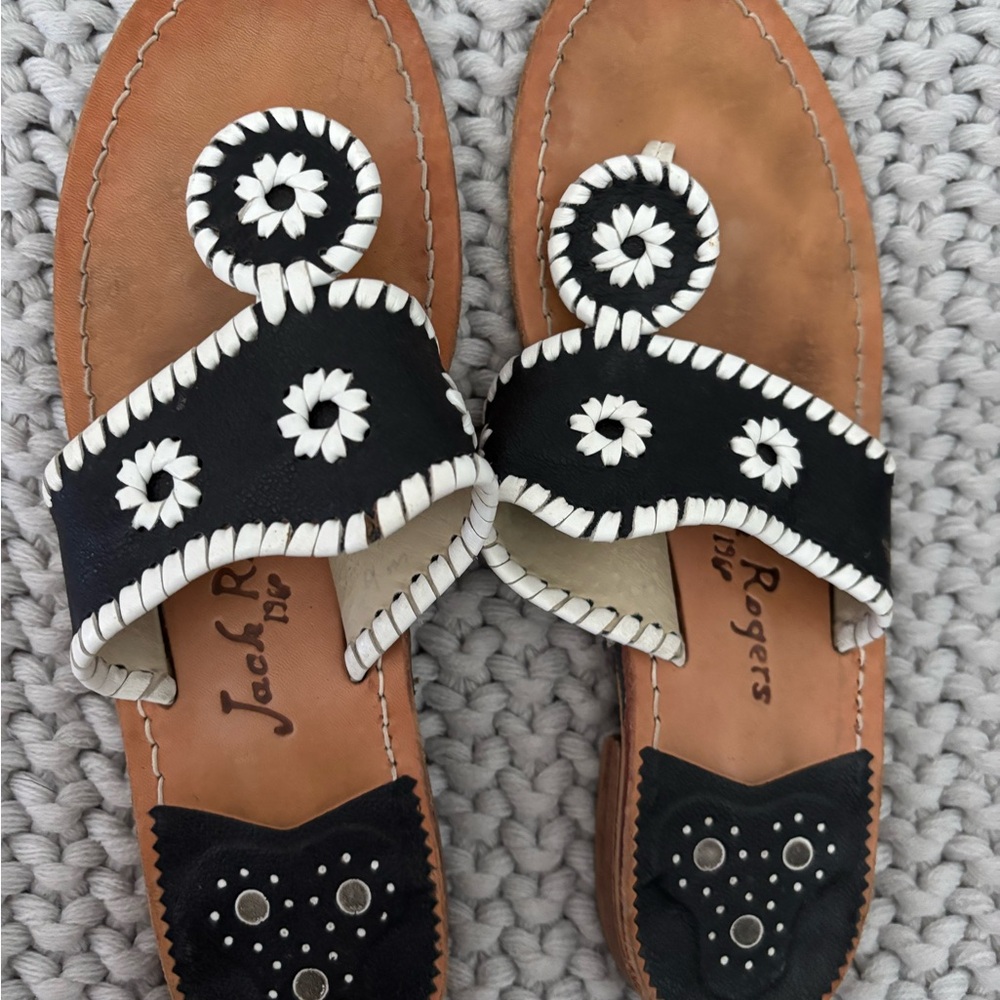 Jack Rogers Black and White Leather Sandals